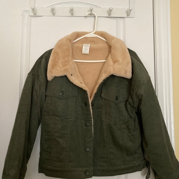 Sherpa Lined Green Corduroy Jacket - Picture 3 of 6